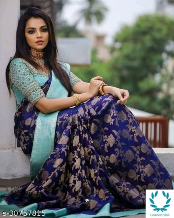 Banarsi  Silk Petite Saree - Saree length -5.5m Blouse Length-0.8m, Purple, Banarsi Silk Running Blouse, Multipack :1